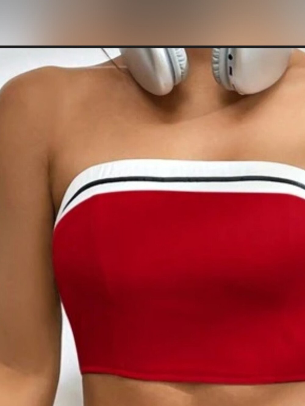Strapless Red Bandeau Top with White Trim